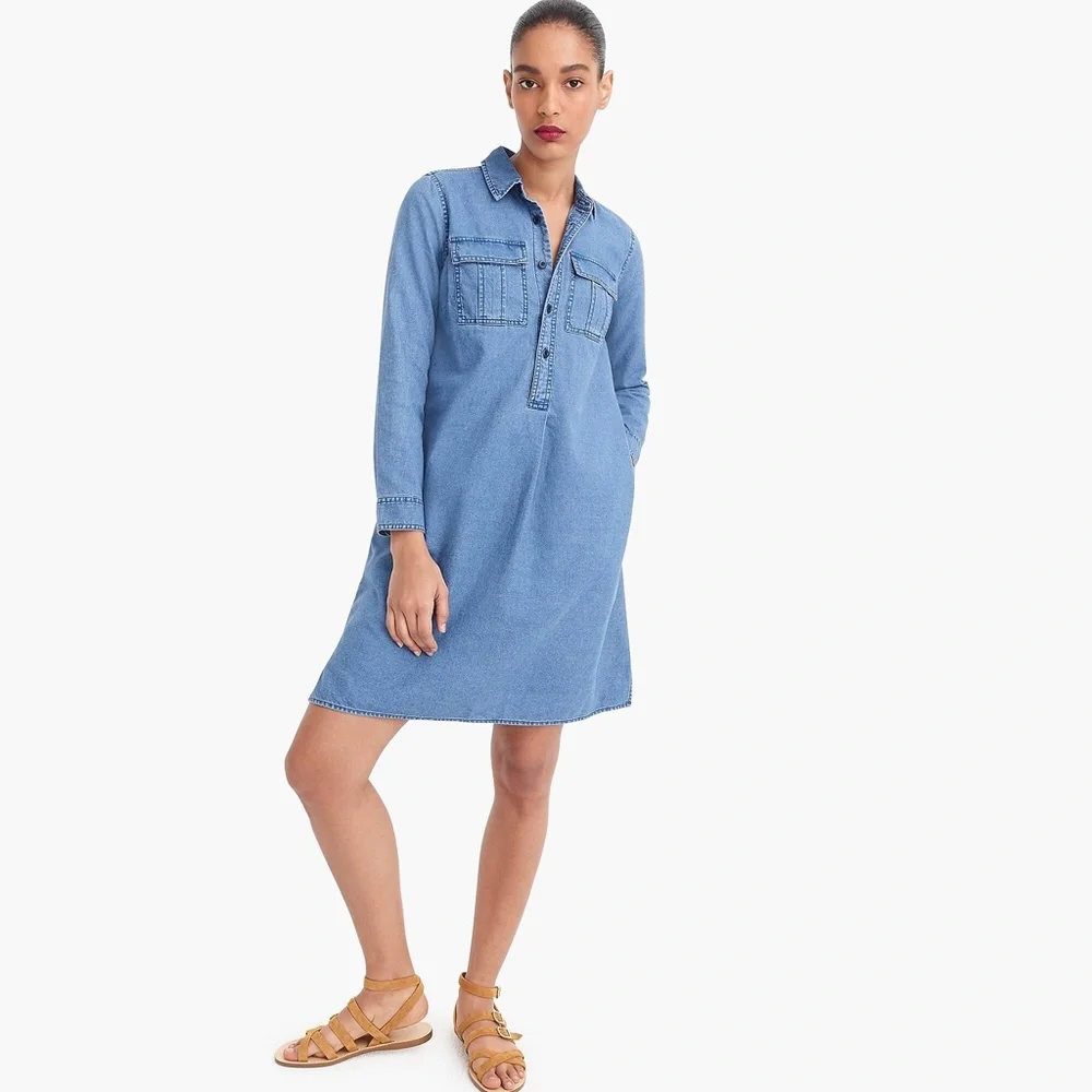 New J.CREW Chambray Shirt Dress with Utility Pockets - Picture 2 of 6